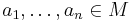 a_{1}, \ldots, a_{n} \in M