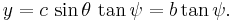 
y = c\, \sin\theta\, \tan \psi = b \tan \psi.\,
