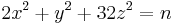 2x^2+y^2+32z^2=n