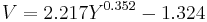 V=2.217 Y^{0.352}-1.324