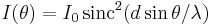 I(\theta) = I_0 \,\operatorname{sinc}^2 ( d \sin\theta / \lambda )