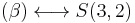 
   \displaystyle 
   (\beta)
   \longleftrightarrow
   S(3,2)
