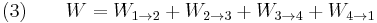  \text{(3)} \qquad  W = W_{1\to 2} + W_{2\to 3} + W_{3\to 4} + W_{4\to 1} 