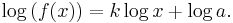 \log\left(f(x)\right) = k \log x +  \log a.