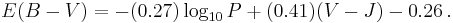  E(B-V)=-(0.27) \log_{10}{P} + (0.41) (V-J) - 0.26 \,. 