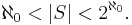  \aleph_0 < |S| < 2^{\aleph_0}.