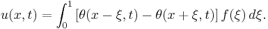 u(x,t) = \int_0^1\left[\theta(x-\xi,t) - \theta(x+\xi,t)\right]f(\xi)\,d\xi.