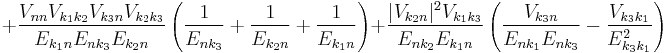 +\frac{V_{nn}V_{k_1k_2}V_{k_3 n}V_{k_2 k_3}}{E_{k_1 n}E_{nk_3}E_{k_2 n}}\left(\frac{1}{E_{nk_3}}+\frac{1}{E_{k_2 n}}+\frac{1}{E_{k_1 n}}\right)+\frac{|V_{k_2 n}|^2V_{k_1k_3}}{E_{nk_2}E_{k_1 n}}\left(\frac{V_{k_3 n}}{E_{nk_1}E_{nk_3}}-\frac{V_{k_3k_1}}{E_{k_3k_1}^2}\right)