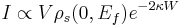  I \propto V \rho_s (0, E_f) e^{-2 \kappa W} 