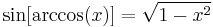 \sin[\arccos(x)]=\sqrt{1-x^2} \,