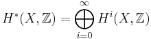 H^*(X,\mathbb{Z}) = \bigoplus_{i=0}^{\infty} H^i(X,\mathbb{Z})