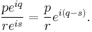 {p e^{iq} \over r e^{is}} = {p \over r}e^{i(q - s)}.