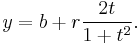  y = b + r \frac{2t}{1+t^2}.