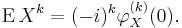 \operatorname{E}\,X^k = (-i)^k \varphi_X^{(k)}(0).