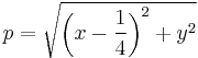  p = \sqrt{  \left(x - \frac{1}{4}\right)^2 + y^2} 