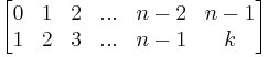 \begin{bmatrix}
0 & 1 & 2 & ... & n-2 & n-1 \\
1 & 2 & 3 & ... & n-1 & k\end{bmatrix}