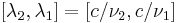 [\lambda_2,\lambda_1] = [c/\nu_2, c/\nu_1]\ 