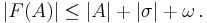 \left\vert F(A) \right\vert \leq \left\vert A \right\vert + \left\vert \sigma \right\vert + \omega \,.