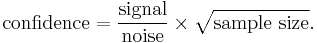 \mathrm{confidence} = \frac{\mathrm{signal}}{\mathrm{noise}} \times \sqrt{\mathrm{sample\ size}}.