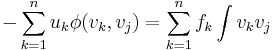 -\sum_{k=1}^n u_k \phi (v_k,v_j) = \sum_{k=1}^n f_k \int v_k v_j