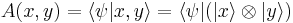 
A(x,y)=\langle \psi|x,y\rangle = \langle \psi | ( |x\rangle \otimes |y\rangle )
