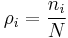  \rho _i = \frac {n_i}{N} 