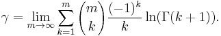 \gamma = \lim\limits_{m \to \infty}\sum_{k=1}^m{m \choose k}\frac{(-1)^k}{k}\ln(\Gamma(k+1)).