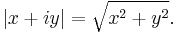 |x+iy|=\sqrt{x^2+y^2}.