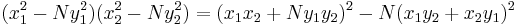 (x^2_1 - Ny^2_1)(x^2_2 - Ny^2_2) = (x_1 x_2 + Ny_1 y_2)^2 - N(x_1 y_2 + x_2 y_1)^2