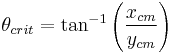 \theta_{crit} = \tan^{-1} \left ( \frac {x_{cm}} {y_{cm}} \right ) 