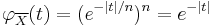 \varphi_{\overline{X}}(t)=(e^{-|t|/n})^n=e^{-|t|}