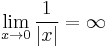 \lim_{x\to 0} \frac{1}{|x|} = \infty