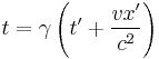 t=\gamma\left(t' + \frac{vx'}{c^2}\right) 