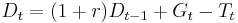  {D_t} = (1+r)D_{t-1} + G_t - T_t