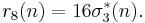 
r_8(n) = 16\sigma_3^*(n).\;
