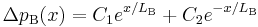 \Delta p_{\text{B}} (x) = C_1 e^{x/L_{\text{B}}} + C_2 e^{-x/L_{\text{B}}}