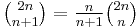 \tbinom{2n}{n+1}=\tfrac{n}{n+1}\tbinom{2n}n