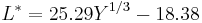 L^*=25.29 Y^{1/3} - 18.38