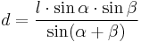 d = \frac{l \cdot \sin\alpha \cdot \sin\beta}{\sin(\alpha + \beta)}