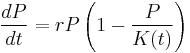 \frac{dP}{dt}=rP\left(1 - \frac{P}{K(t)}\right)