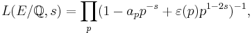 L(E/{\mathbb  Q}, s) = \prod_p (1-a_p p^{-s}+\varepsilon(p)p^{1-2s})^{-1},