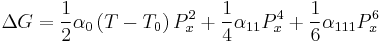 
\Delta G=\frac{1}{2}\alpha_0\left(T-T_0\right)P_x^2+\frac{1}{4}\alpha_{11}P_x^4+\frac{1}{6}\alpha_{111}P_x^6
