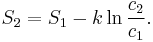 
S_2 = S_1 - k \ln \frac{c_2}{c_1}.
