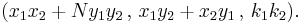 (x_1x_2 + Ny_1y_2 \,,\, x_1y_2 + x_2y_1 \,,\, k_1k_2).