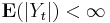 \mathbf{E} ( \vert Y_t \vert )<\infty 