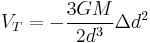 V_T = - \frac{3 G M }{2 d^3}\Delta d^2 \,