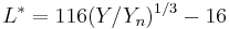 L^* = 116 (Y/Y_n)^{1/3}-16