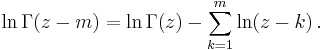  \ln\Gamma(z-m) = \ln\Gamma(z) - \sum_{k=1}^{m} \ln(z-k)\,.