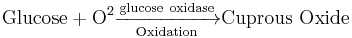 \mathrm{Glucose} + \mathrm{O}^{2}\xrightarrow[\mathrm{Oxidation}] {\mathrm{glucose\ oxidase}}\mathrm{Cuprous\ Oxide} 