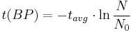 t(BP) = -t_{avg}\cdot \ln{\frac{N}{N_0}}